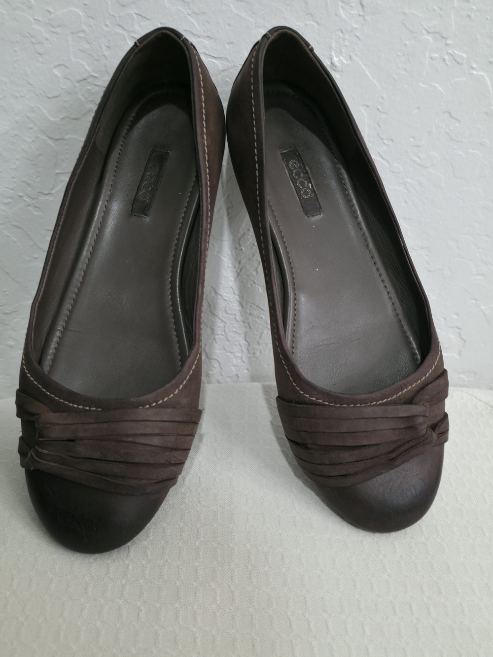 Women's Brown Ballet Flats with Pleated Toe